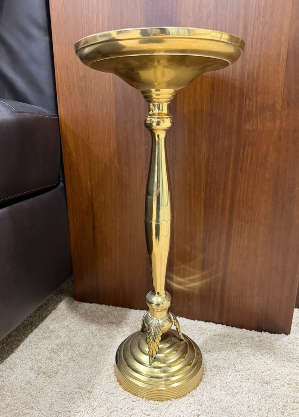 Floor Ashtray Smoking Stand Mid-Century MCM Vintage Gold Tone Pedistal Ash Tray